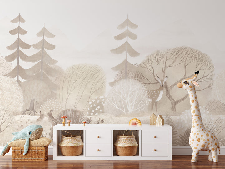 Neutral Scandinavian Forest Wallpaper Mural