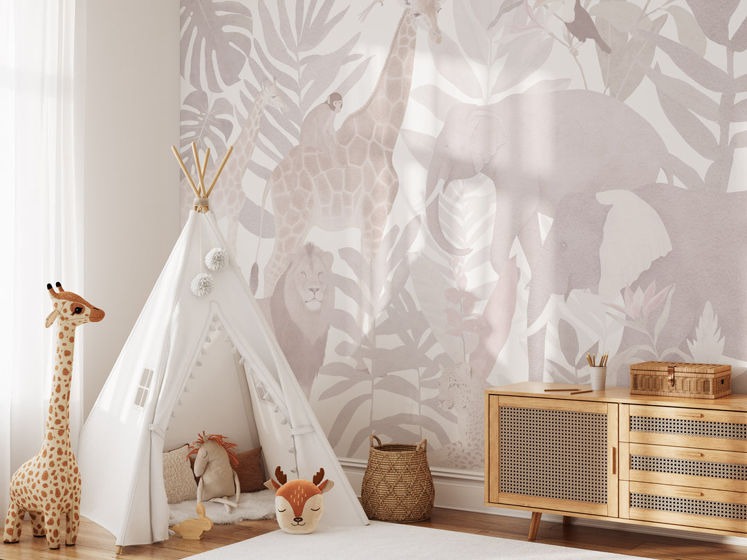 Safari Mural Wallpaper in Pink