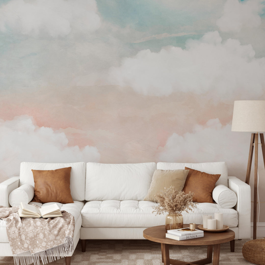 Abstract Clouds in Blush and Blue