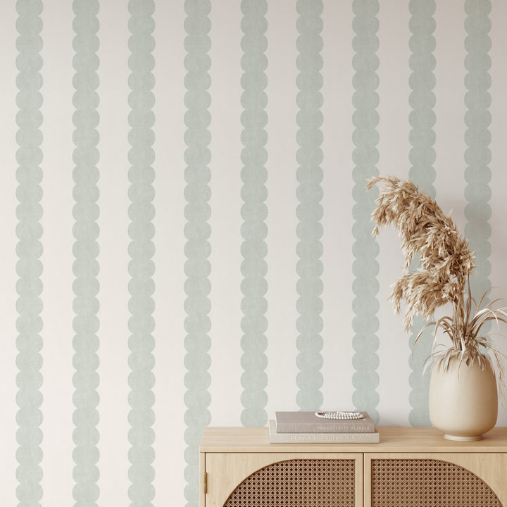 Pebble Column Stripe Wallpaper in Sage and Off White