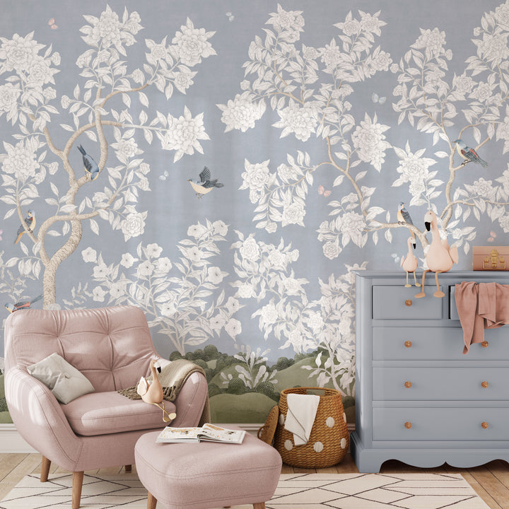 Mural Le Tariche Chinoiserie en neutro y rosa