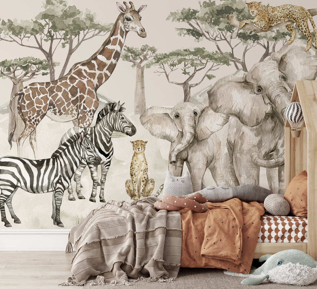 Neutral Safari Storybook Wallpaper Mural