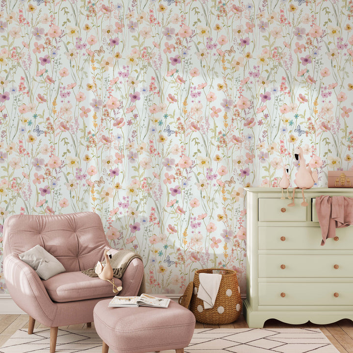 Wildflower Daydream Wallpaper Soft Blue