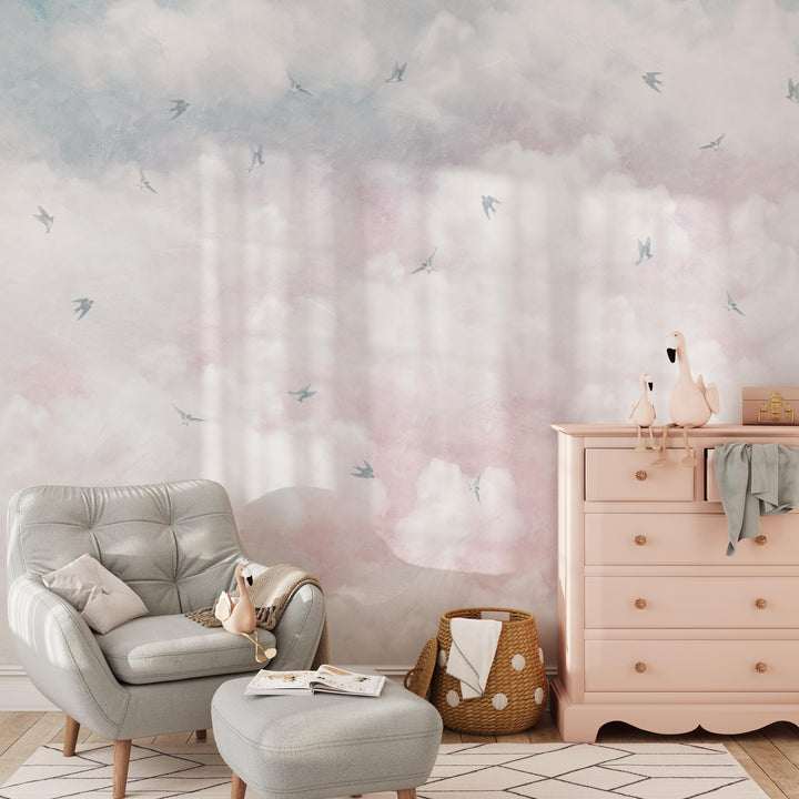 Antique Sunset Sky With Swallows