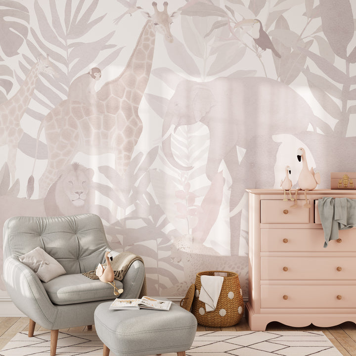 Safari Mural Wallpaper in Pink