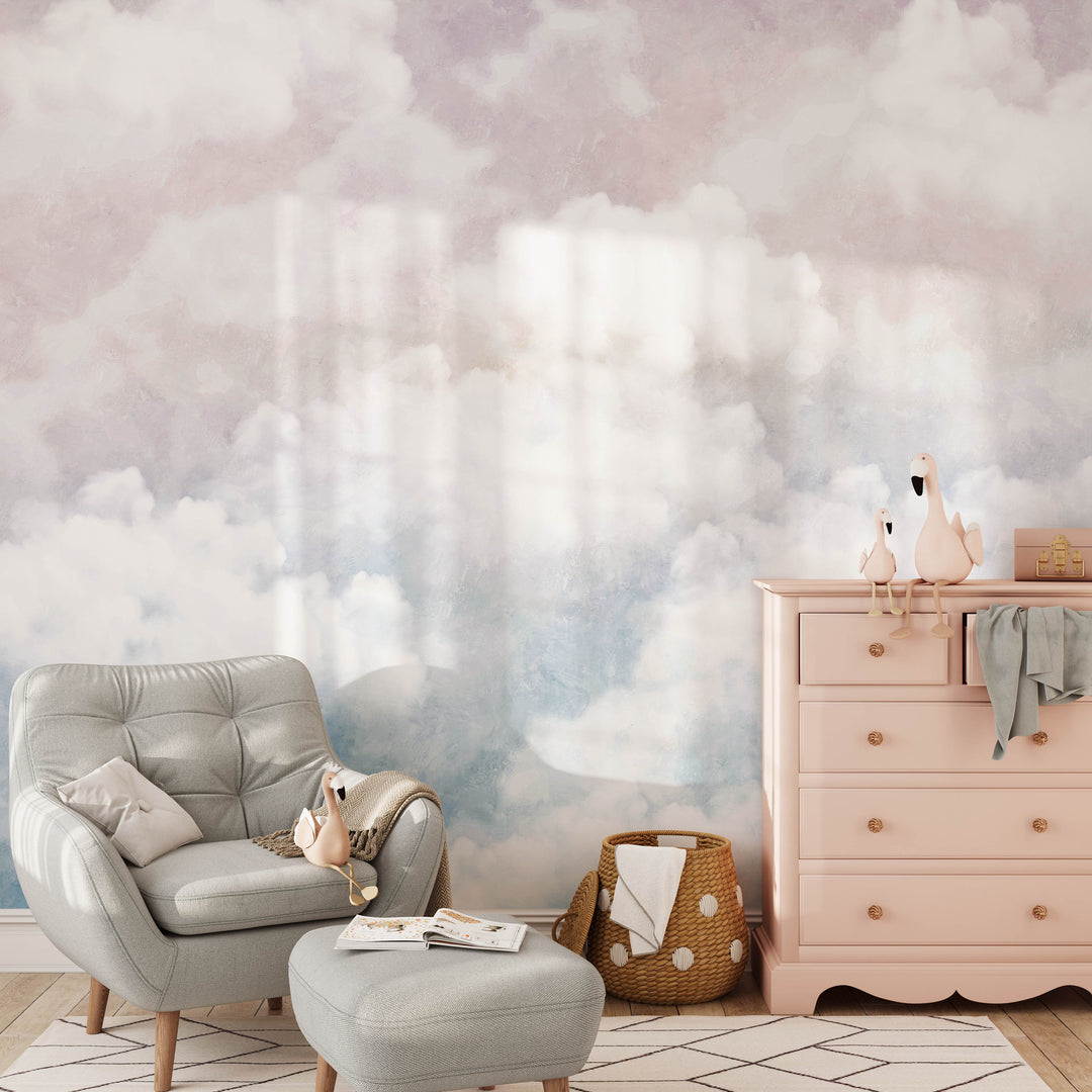 Oil Paint Pastel Sunset Tender Clouds Mural