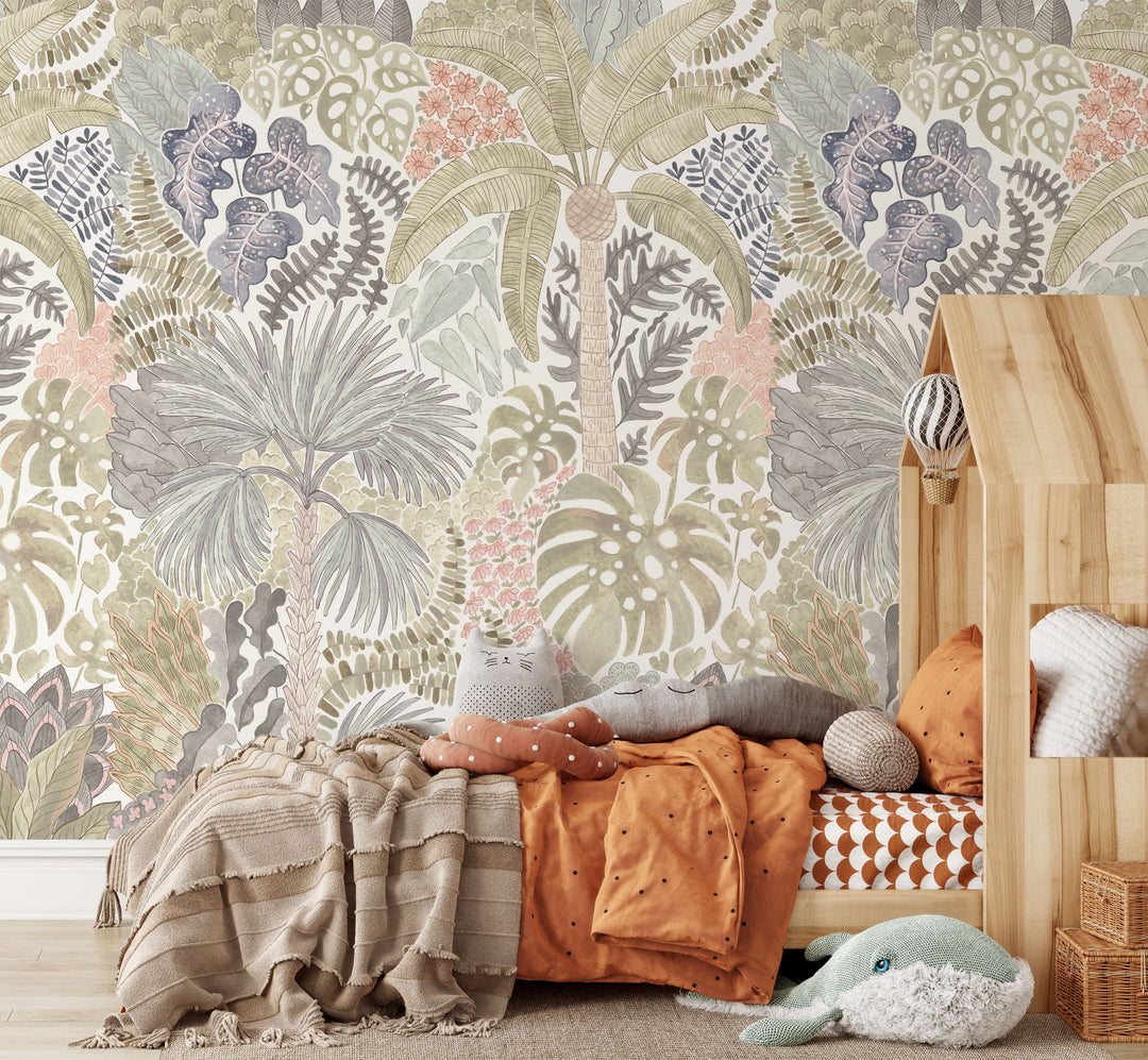 Tropical Palms and Monsteras Wallpaper Mural