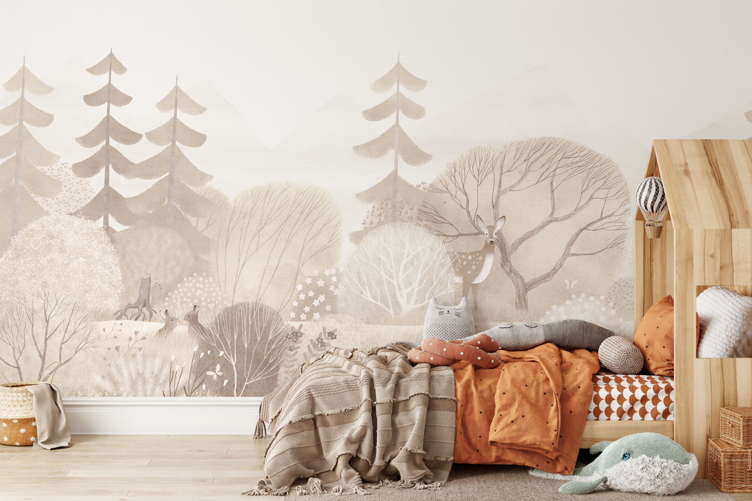 Neutral Scandinavian Forest Wallpaper Mural