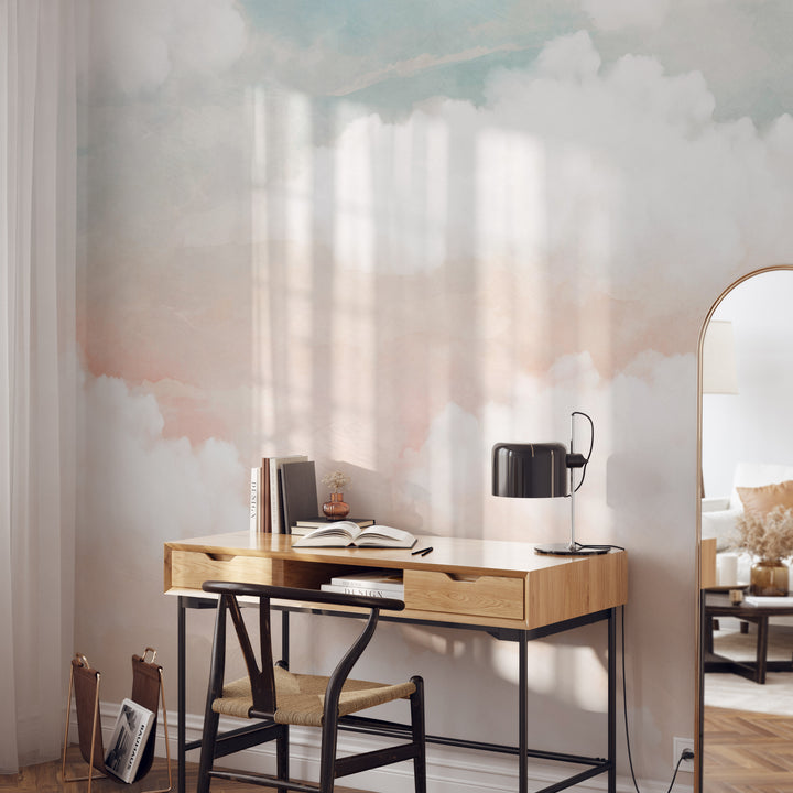 Abstract Clouds in Blush and Blue