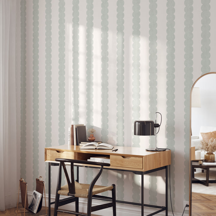 Pebble Column Stripe Wallpaper in Sage and Off White