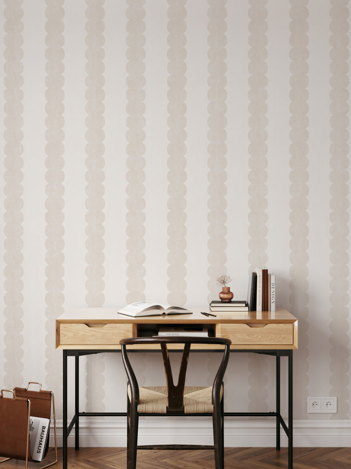 Pebble Column Stripe Wallpaper in Light Beige and Off White