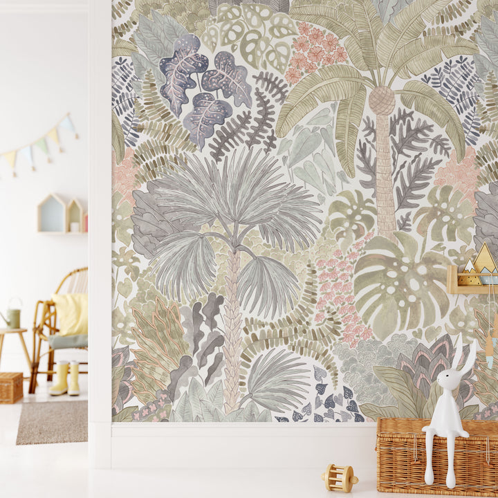 Tropical Palms and Monsteras Wallpaper Mural