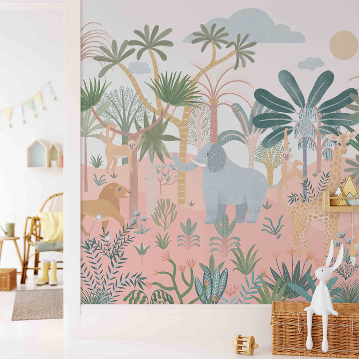 Magic Safari Mural in Pink