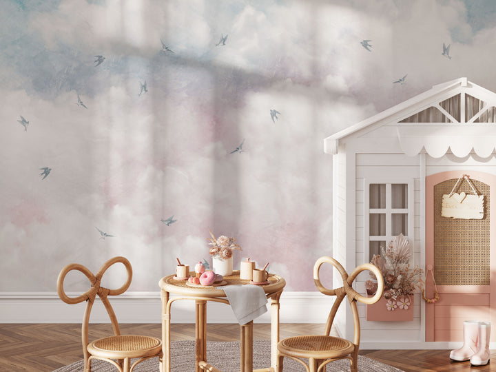 Antique Sunset Sky With Swallows