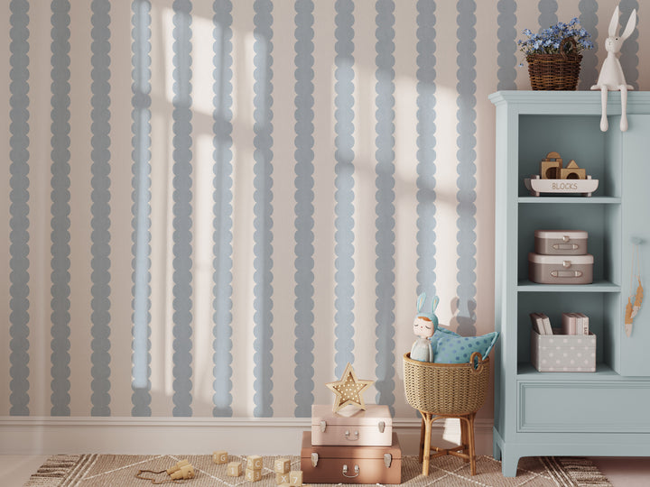 Pebble Column Stripe Wallpaper - Romantic Blue and Cream