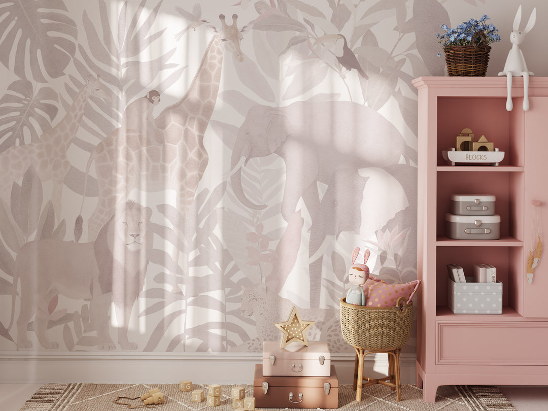 Safari Mural Wallpaper in Pink