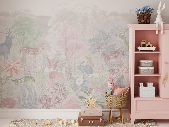 Deer and Bloom Mural in Pastels