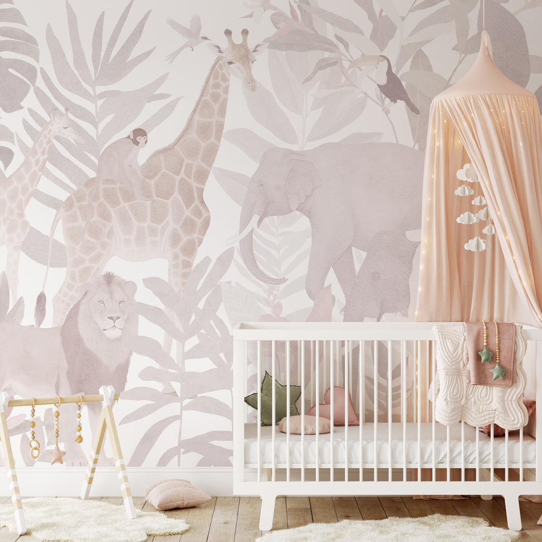 Safari Mural Wallpaper in Pink