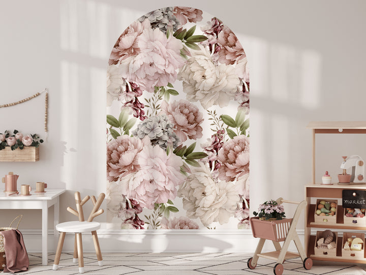 Peony Bouquet in the Forest Floral Arch Wall Decal