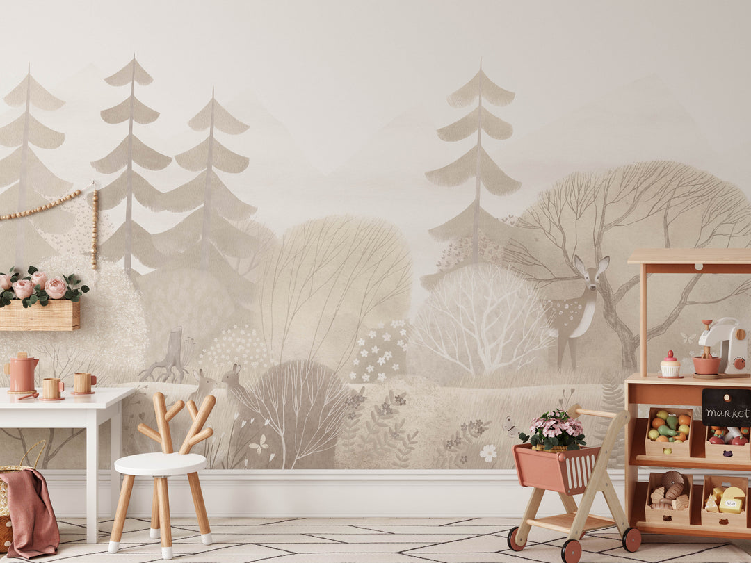 Neutral Scandinavian Forest Wallpaper Mural