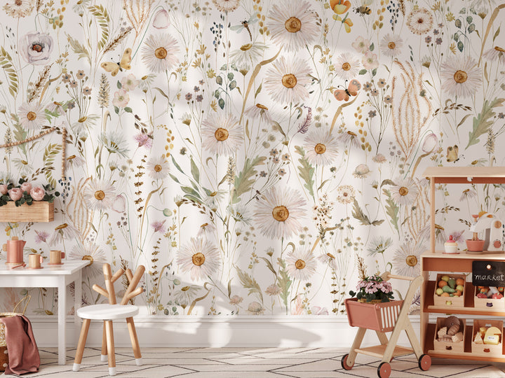 Lucille Boho Floral Meadow Mural