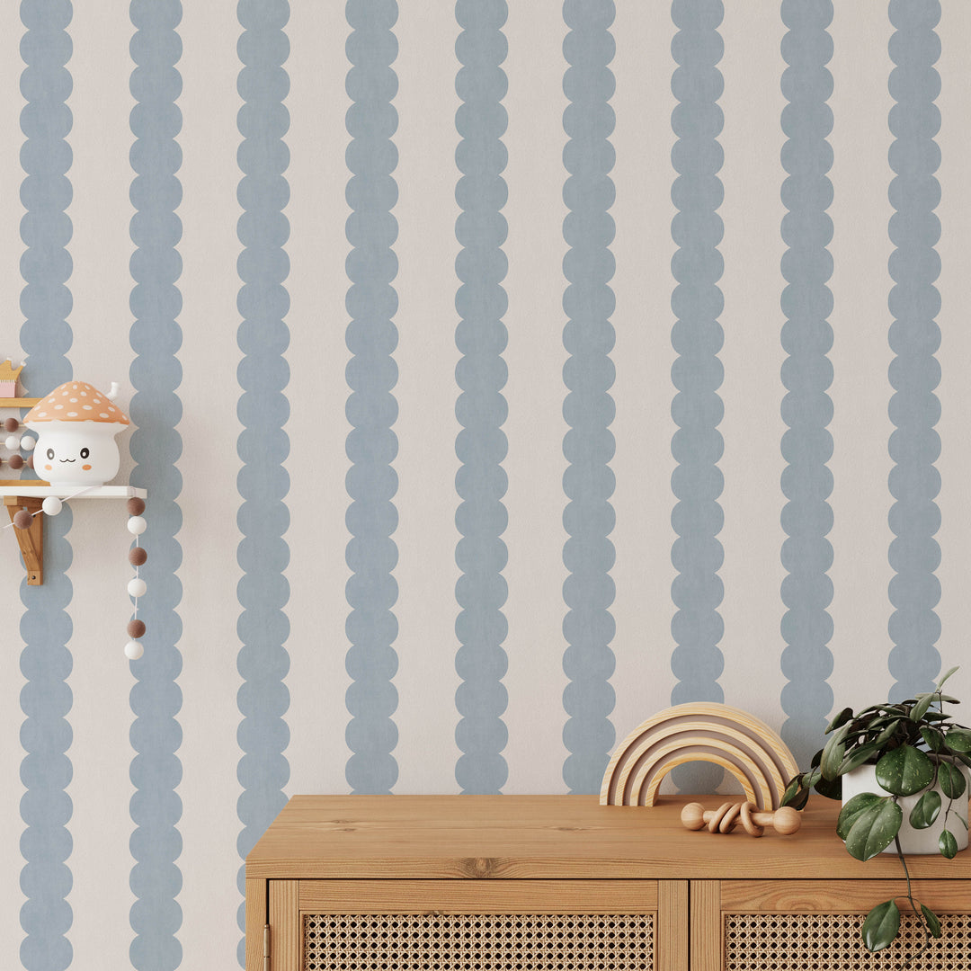 Pebble Column Stripe Wallpaper - Romantic Blue and Cream