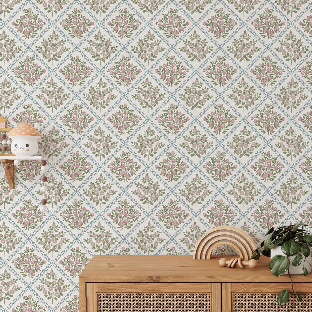 Rose Trellis Cottage Botanical Wallpaper