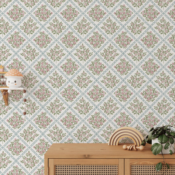 Rose Trellis Cottage Botanical Wallpaper