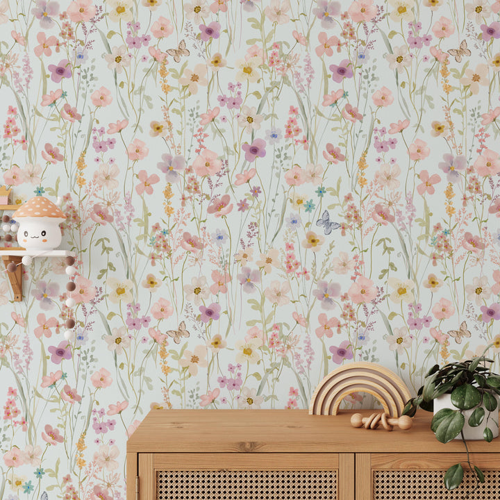 Wildflower Daydream Wallpaper Soft Blue