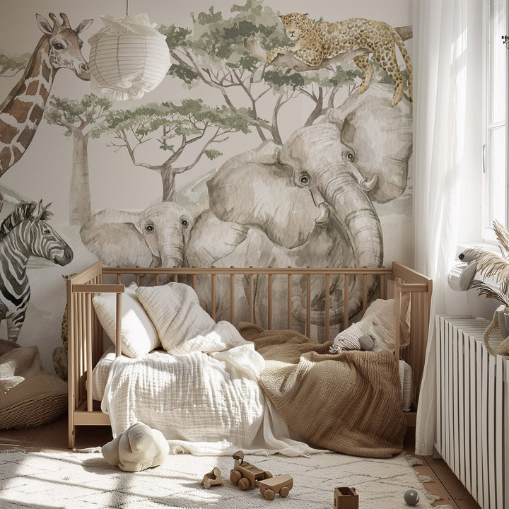Neutral Safari Storybook Wallpaper Mural