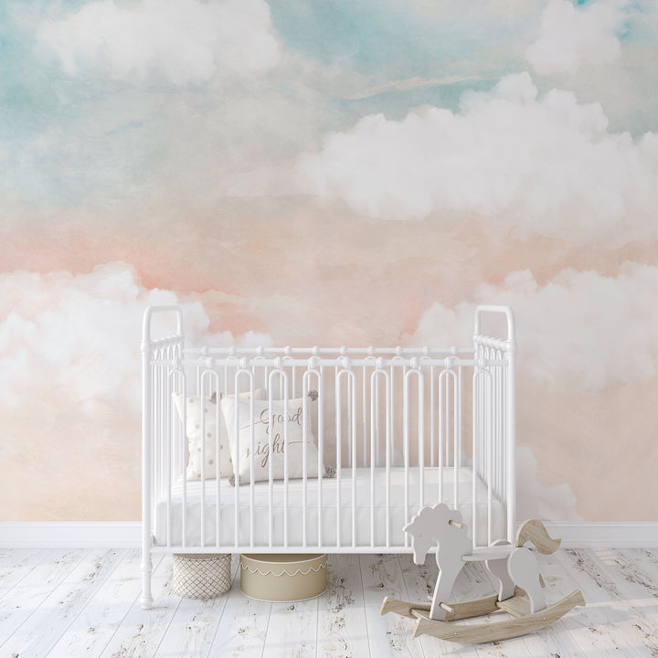Abstract Clouds in Blush and Blue