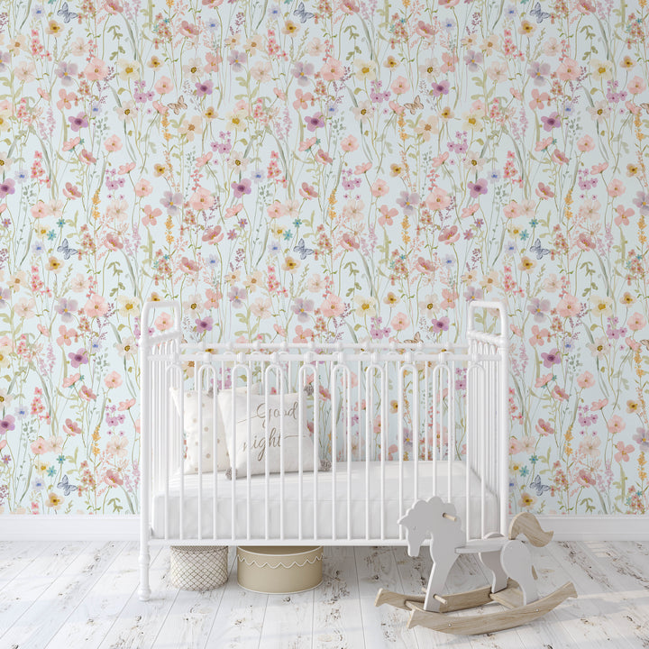 Wildflower Daydream Wallpaper Soft Blue