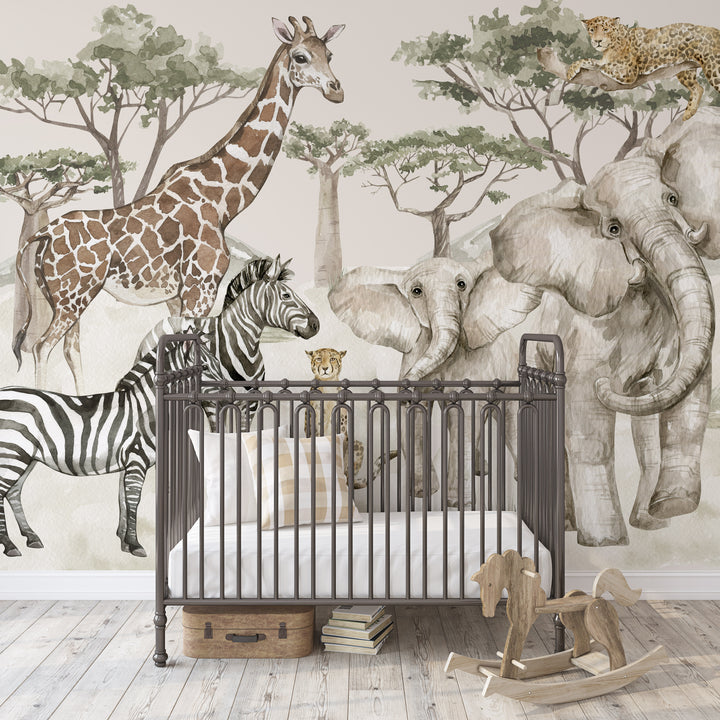 Neutral Safari Storybook Wallpaper Mural