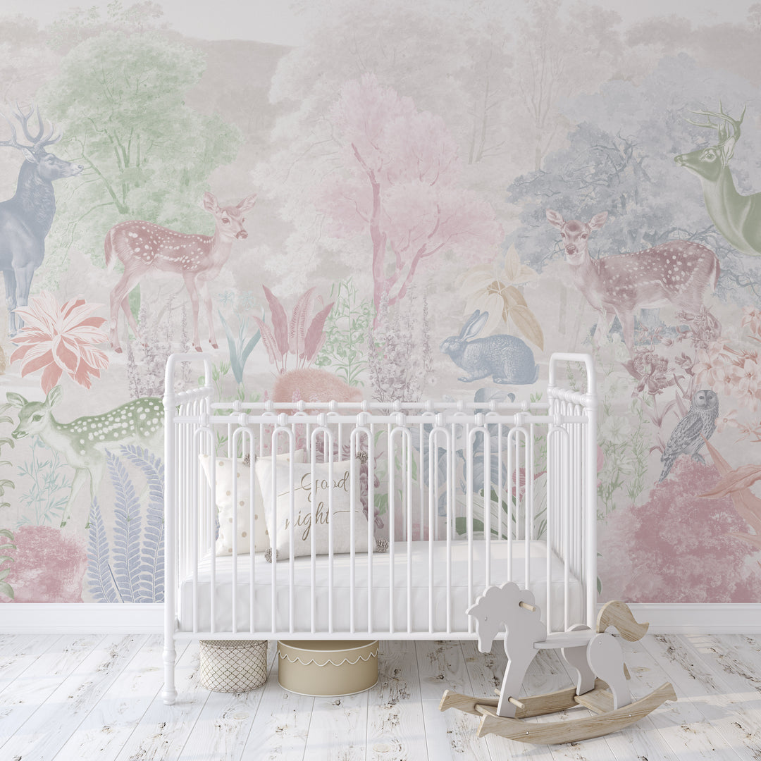 Deer and Bloom Mural in Pastels