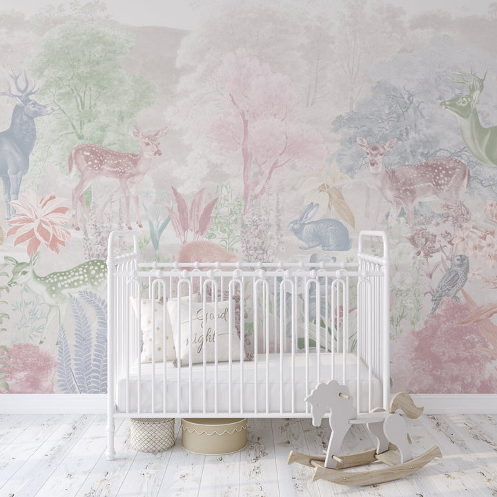 Deer and Bloom Mural in Pastels