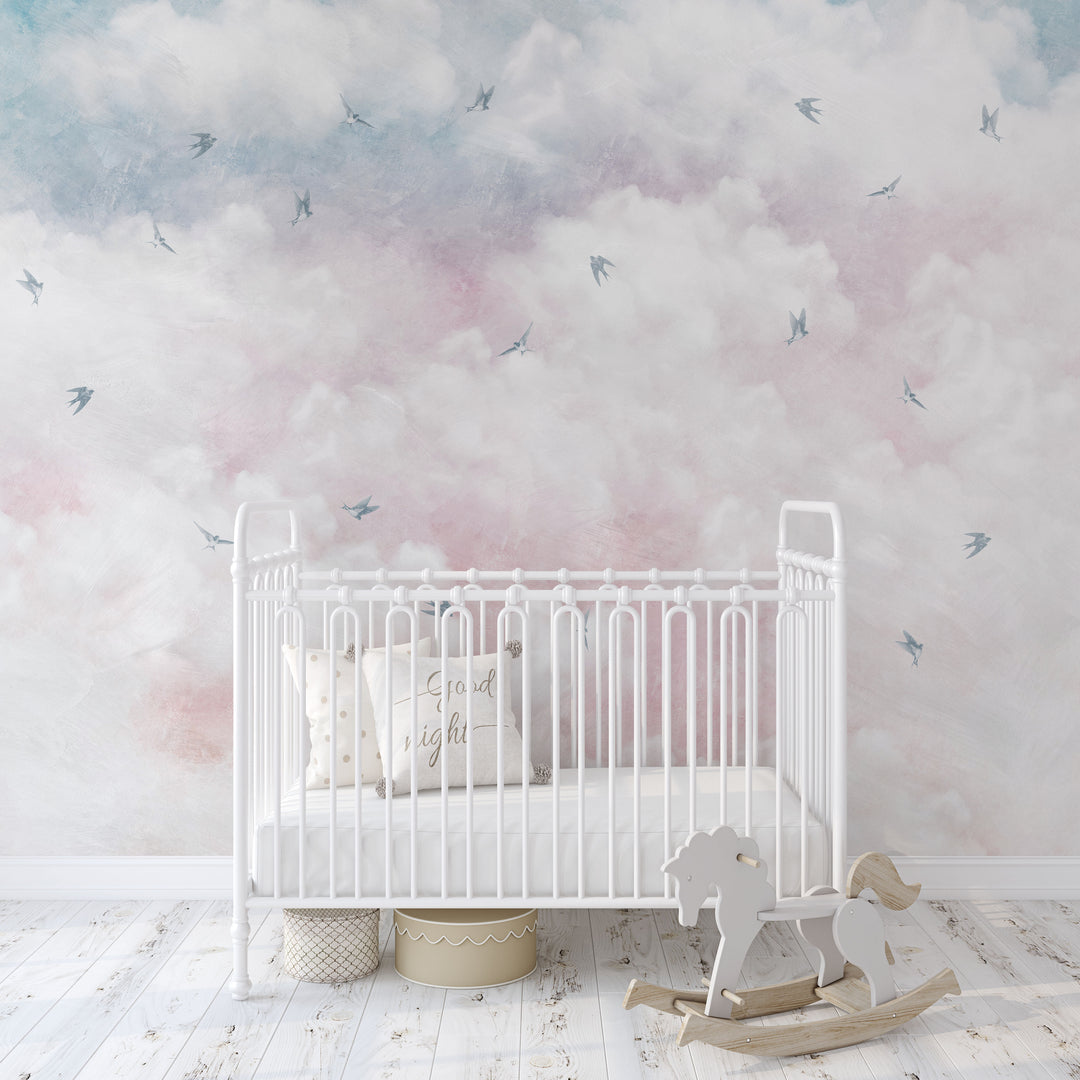 Antique Sunset Sky With Swallows