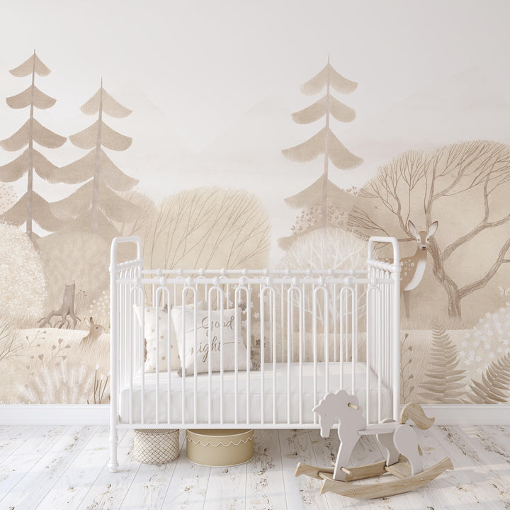Neutral Scandinavian Forest Wallpaper Mural