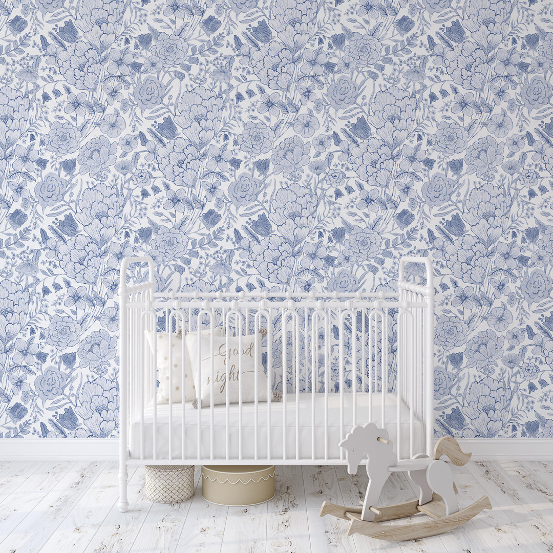 Romantic Meadow Wallpaper in Blue - Studio Exclusive