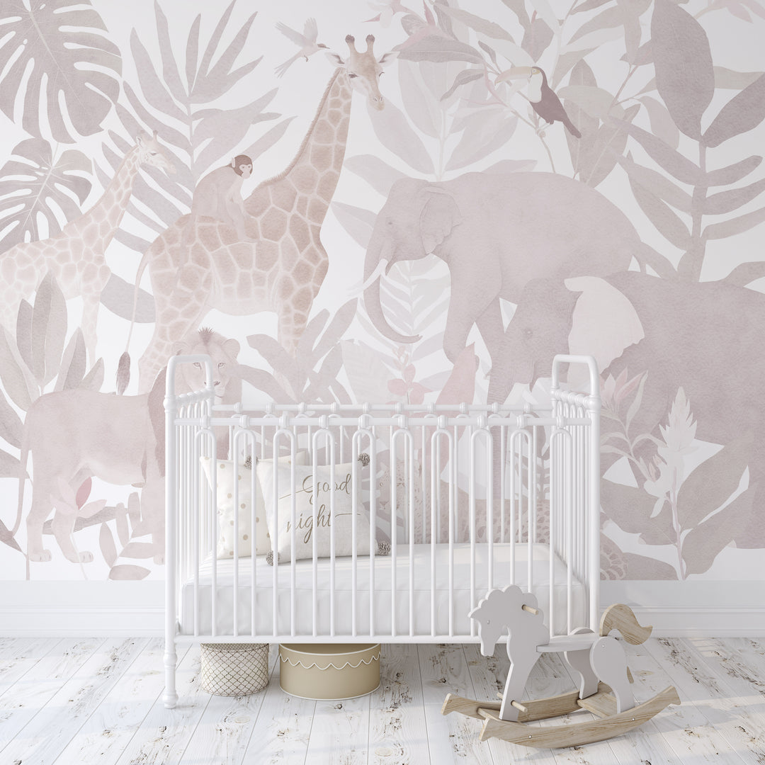 Safari Mural Wallpaper in Pink