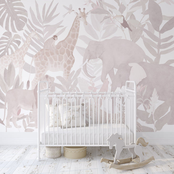 Safari Mural Wallpaper in Pink