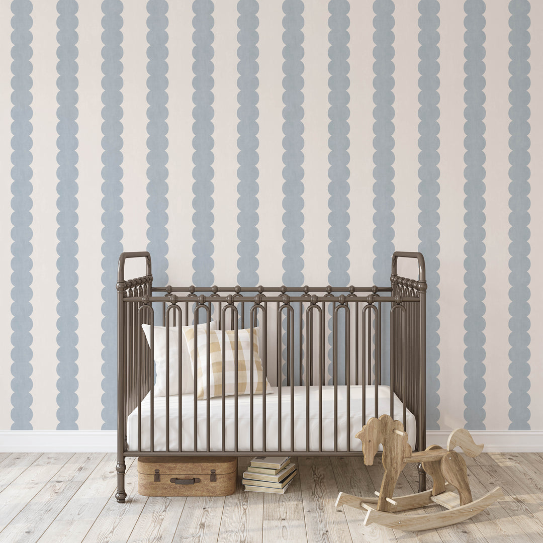 Pebble Column Stripe Wallpaper - Romantic Blue and Cream
