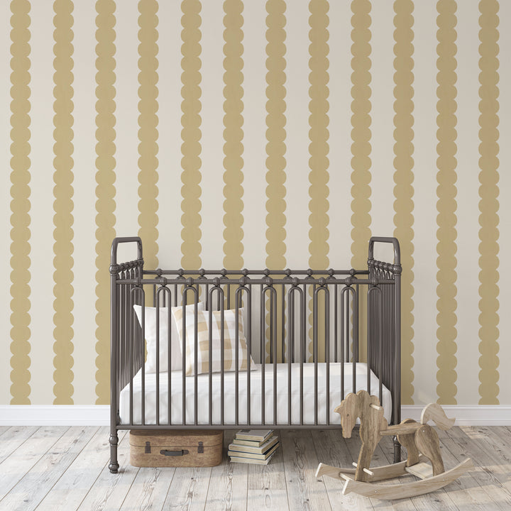 Pebble Column Stripe Wallpaper in Mustard and Light Cream