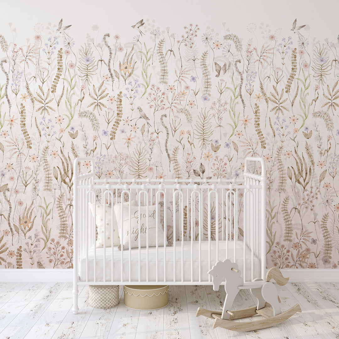 Foggy Wildflower Garden Mural