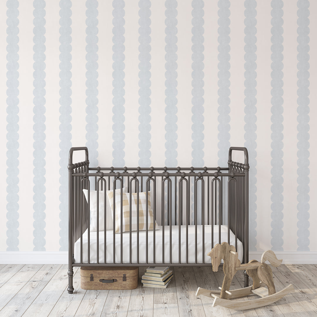 Pebble Column Stripe Wallpaper in Light Blue and Off White