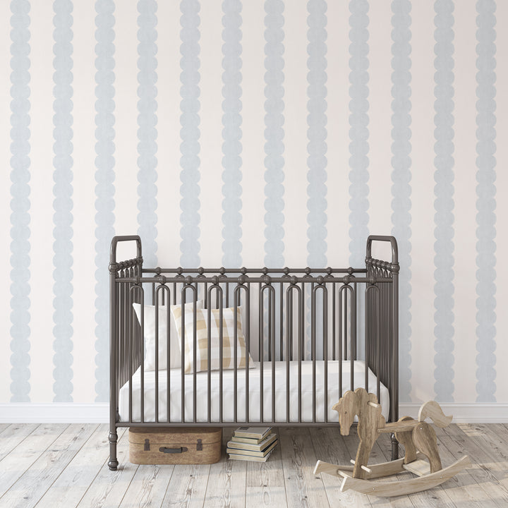 Pebble Column Stripe Wallpaper in Light Blue and Off White