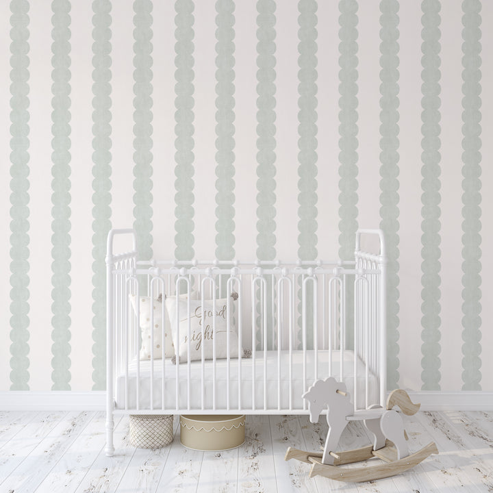 Pebble Column Stripe Wallpaper in Sage and Off White