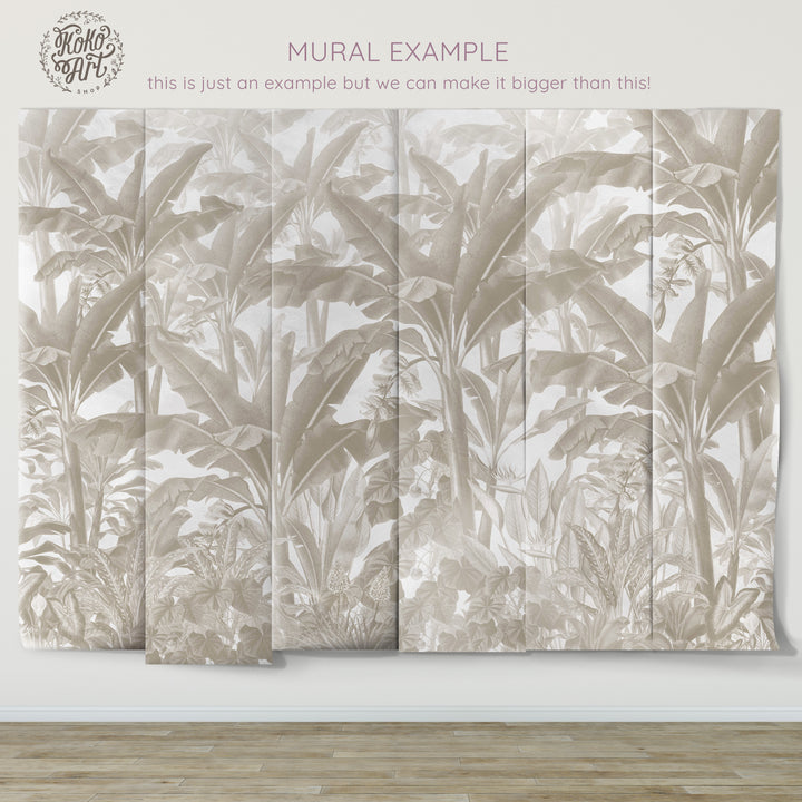 Tropical Vintage Mural in Neutral