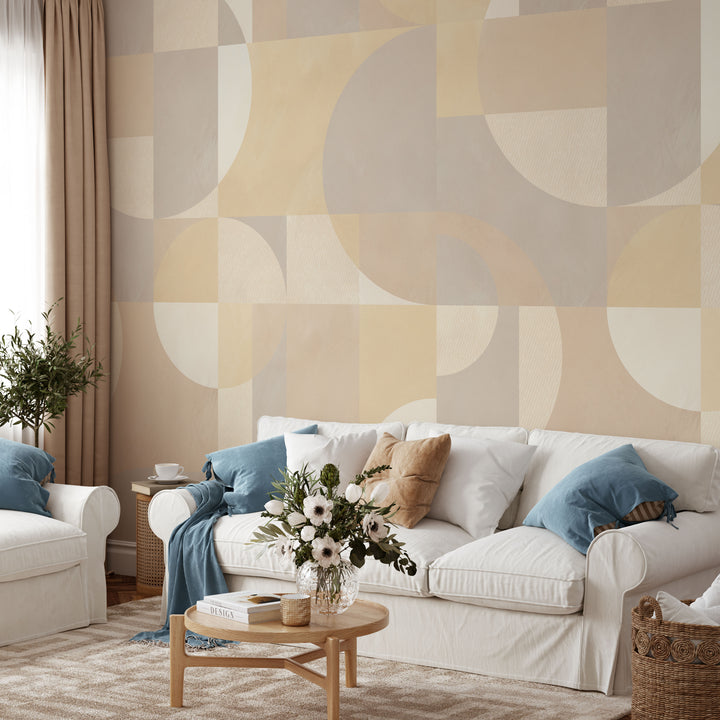 Modern Abstract Shapes Light Neutral Mural