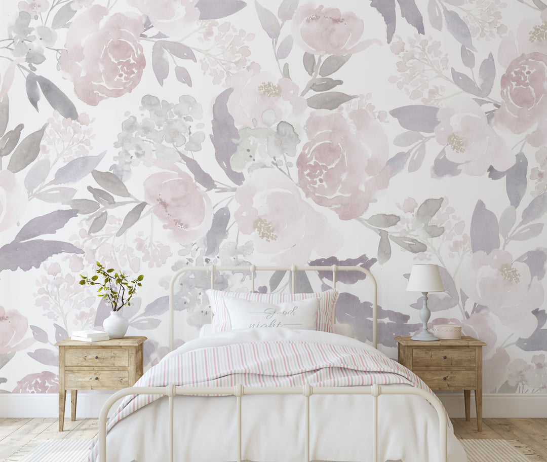 Ultralight Delicate Forest Floral | Large Scale Floral Girl Nursery Wallpaper