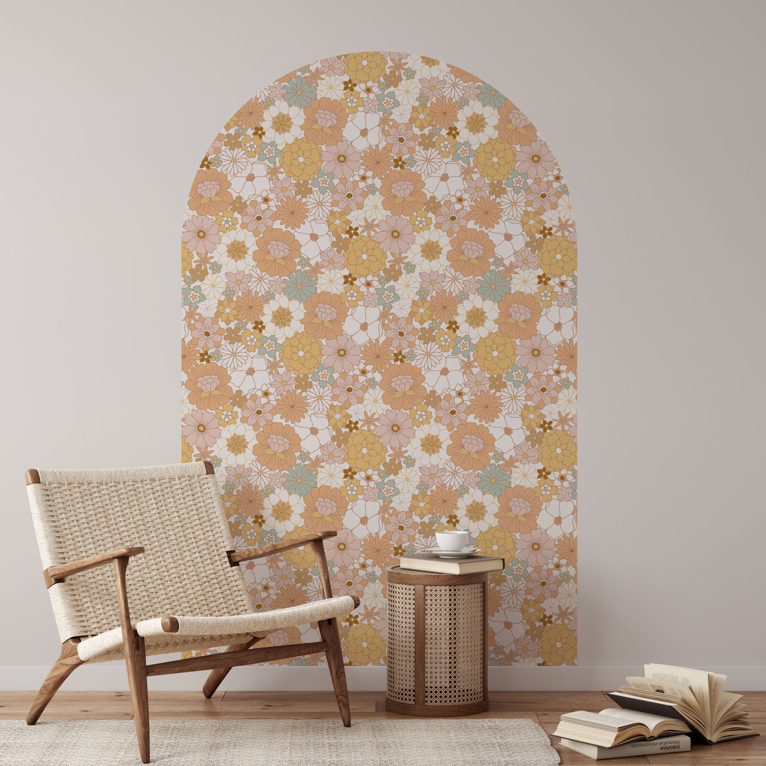 Vintage Floral Retro Arch Wall Decal